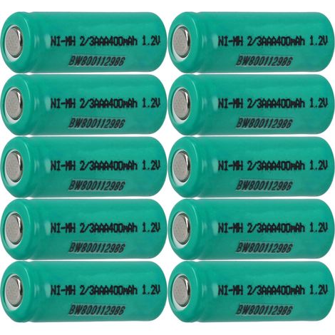 vhbw 10x Cellules de batterie remplacement pour 2/3AAA pour batteries - 400 mAh, 1,2 V, NiMH