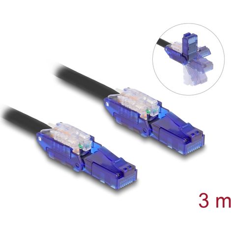 Delock Cable de red RJ45 Cat.6 UTP con conectores acodados 180Â° negro 3 m