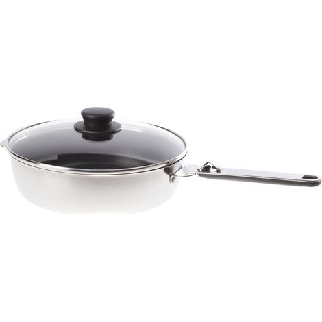 Corps de Sauteuse + couvercle verre en acier inoxydable intérieur revêtu 24 cm, Argenté (1/2)