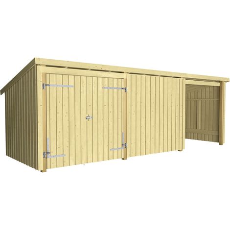 Plus Gartenhaus Nordic Multi 619 x 208 cm natur mit Doppeltür, Wand, offen (1/3)