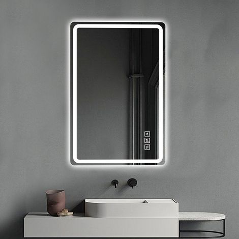 Miroir salle de bain LED sans cadre 60x100 cm éclairage frontal dépoli, antibuée, 3 couleurs, variable, mémoire, IP44, coloris transparent (1/5)