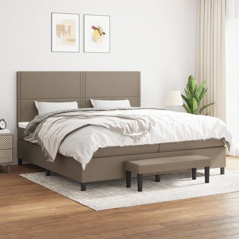 Lit à sommier tapissier avec matelas - Cadre De Lit Moderne: King Size - Lit Double - Taupe 200x200 cm Tissu Chic-357871 (1/5)