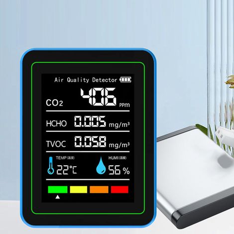 Détecteur Qualité Air 5 En 1 Moniteur CO2 Intérieur avec Capteur Formaldéhyde - Testeur COV Portable pour Mesure (1/5)