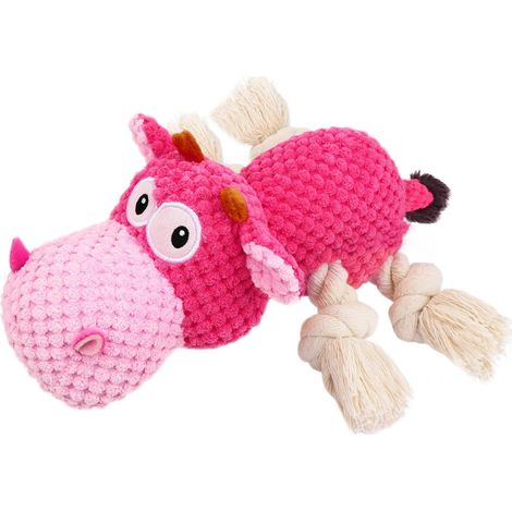 Jouet à mâcher indestructible pour chien - Grand jouet en peluche couineur pour chiens mâcheurs agressifs, en coton doux et papier froissé, jouet interactif durable pour chien (rose)