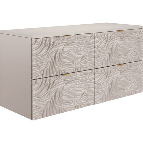 Mobile sotto lavabo sospeso testurizzato con ripiano Beige 120 cm - RINAREL