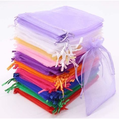 Organza sachets,Sachets Pochettes Cadeau en Organza avec Rubans pour Bijoux Cadeaux Bonbons Marriage, 10x15cm 100PCS (1/4)