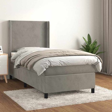 Cama box spring con colchón terciopelo gris claro 80x200 cm (1/5)