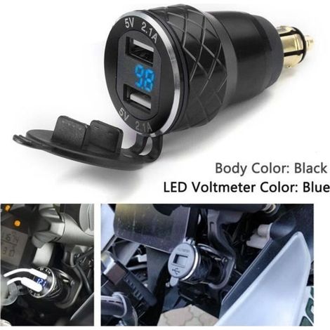 T4W 1x 4.2A Moto Dual USB Voltmètre de Prise de Chargeur Pour BMW Moto Noir (1/4)