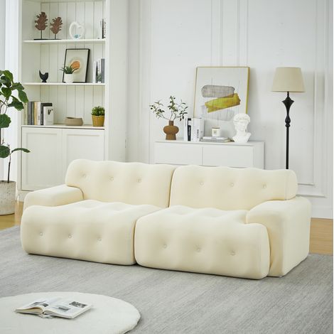 Canapé 2 places 224x104x66 cm beige en tissu maille 3D sans montage avec accoudoirs larges (1/5)