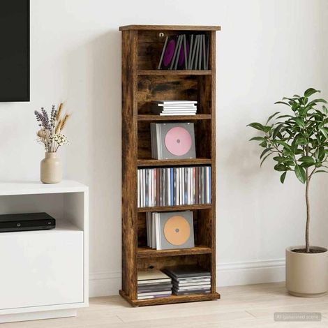 vidaXL CD Cabinet Smoked Oak 32 x 17 x 92 cm Engineered Wood (1/5)