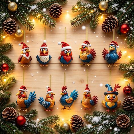 Calendrier de l'Avent 2026, 24 décorations suspendues en acrylique 2D avec motifs de coq et de poule, ornements colorés pour sapin de Noël et décoration festive de la maison (1/5)