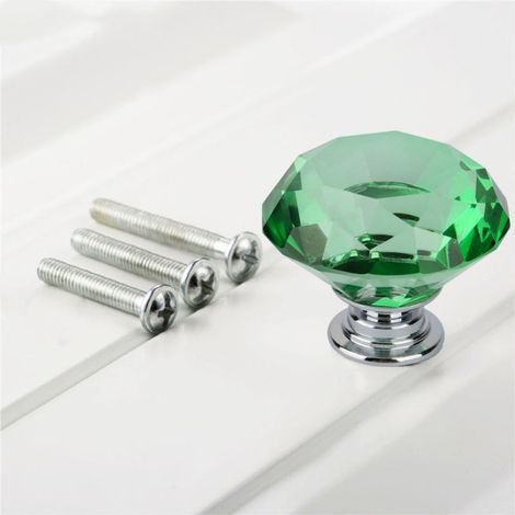 Beyamis bouton de tiroir/poignée de placard en verre cristal en forme de diamant (701 A-40 vert) (1/5)
