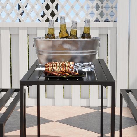 Conjunto de jardín de 3 piezas (110x55x70 cm), mesa y 2 bancos, metal negro (1/5)