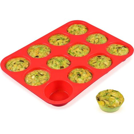 Silikon-Muffinform - Standardgröße, antihaftbeschichtete Silikonform für Cupcakes (30 x 22 x 3 cm, Rot) (1/5)
