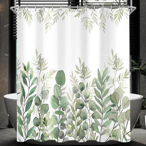 Duschvorhang 200x200cm Blätter Antischimmel Textil Wasserdicht Polyester Stoff (1/5)