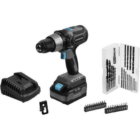 Taladro atornillador percutor con batería de 20 V y 4.000 mAh, motor DC 700 de 4 polos, velocidad sin carga de 0-500/ 0-1.800 rpm, ratio de impacto de 0-7.500 / 0-26. (1/5)