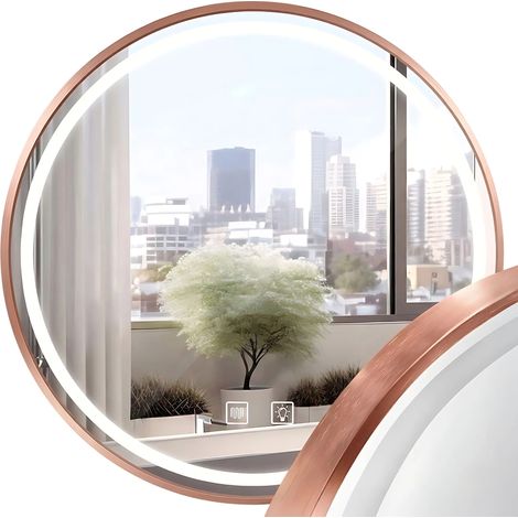 REA – Miroir lumineux rond 70cm cuivre brossé – Épaisseur 20mm – Style contemporain – Parfait pour salle de bain (1/5)