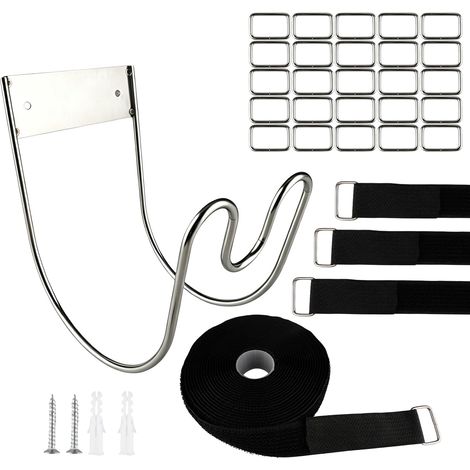Support de tuyau en acier inoxydable - Support mural pour tuyau d'arrosage - Avec bande , vis et clips en fer - Montage mural pour jardin et extérieur (1/5)
