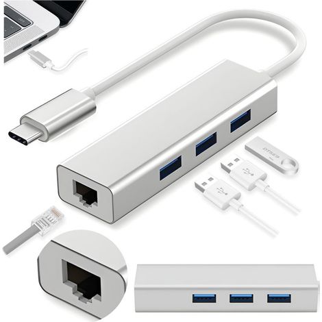 Station adaptateur LAN avec hub USB 3.1 type C, 3 ports USB 3.0 et Ethernet RJ-45 (1/5)