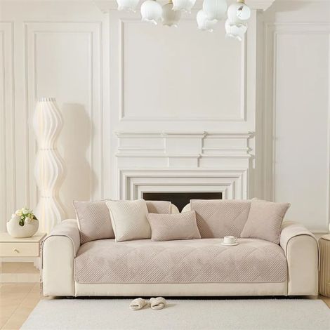 Housse de canapé 4 places épaisse antidérapante, protection de meuble 90x210 cm couleur kaki, anti-dérapante pour canapé épais