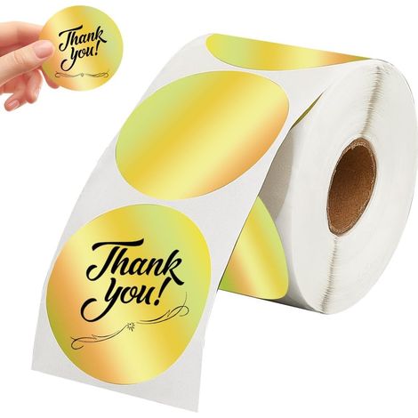 500pcs 2 inch Golden Thermal Stickers Round Labels Holographic Paper Waterproof Self Adhesive Reflective Printer Tape Sticker for Packing Price Barr Code (1/5)