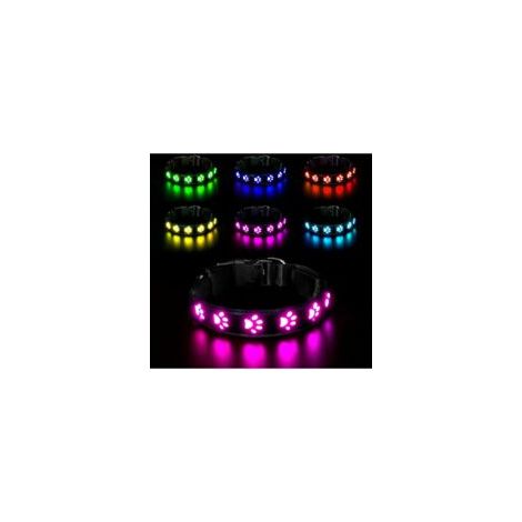 LED-beleuchtetes Hundehalsband, wiederaufladbar und wasserdicht, verstellbar mit 7 Leuchtmodi (Colorful-S) - Crezuo