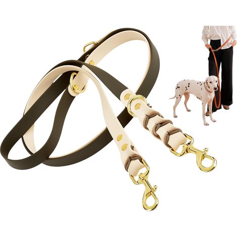 Laisse tressée mains libres pour chiens de petite et moyenne taille – 2,2 m, réglable, 3 en 1 (bandoulière/ceinture/main) – Revêtement PVC, imperméable et résistante – Coloris crème/vert élégant