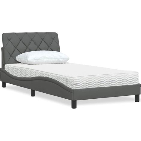 Bett mit Matratze Dunkelgrau 100x200 cm Stoff