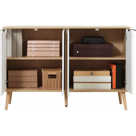 CHICFURN Buffet de rangement blanc 120 cm avec 3 espaces de stockage, portes à étagères réglables, pieds en pin, meuble de salon élégant et stable pour cuisine et séjour (1/5)