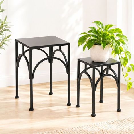 DanDiBo Blumenhocker Metall Schwarz Eckig Blumenständer Beistelltisch 96449 2er Set Pflanzenständer Blumensäule Modern Pflanzenhocker (1/5)