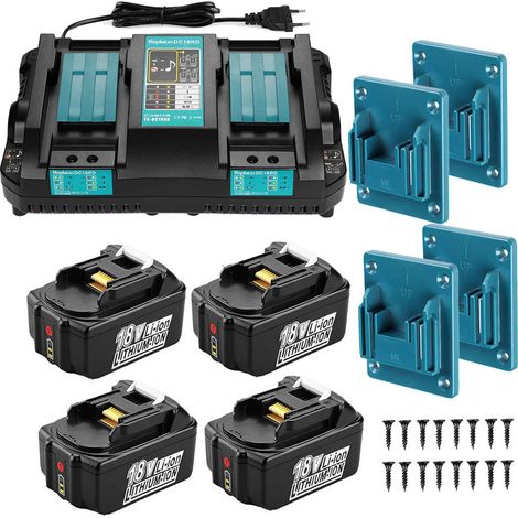 Powerwings – Pack de 4 batteries 18V 5,0Ah BL1850B + chargeur double DC18RD – Compatible Makita BL1860, BL1815, BL1830 – Technologie Lithium