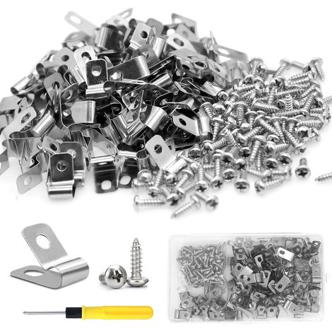 Lot de 100 colliers de serrage à visser en acier inoxydable 304 P pour la gestion des câbles, avec vis, tournevis et boîte