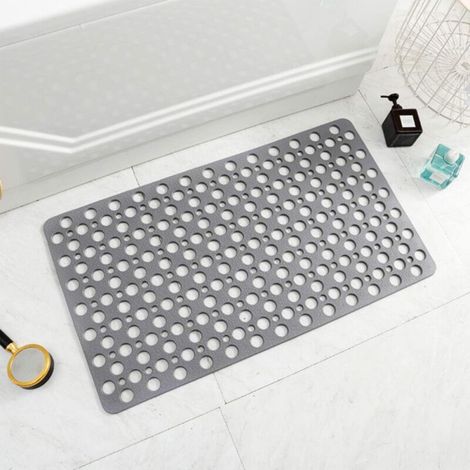 Tapis de bain antidérapant, anti-moisissure, en TPE, tapis de douche antidérapant, antibactérien avec ventouses et trou de drainage, parfait pour la sécurité de tout le monde, gris 43 x 75 cm. (1/4)