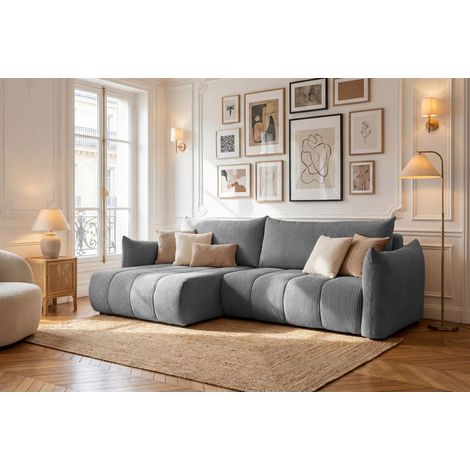 Ecksofa Schlafsofa ONTARIO in Stoff Poso Grau Ottomane Links (1/5)