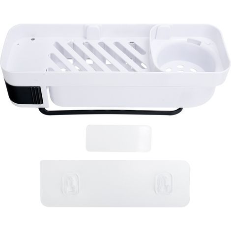 Lot de 2 étagères de douche d'angle sans perçage avec crochet pour serviette, murales, rangement salle de bain (blanc et noir) (1/5)