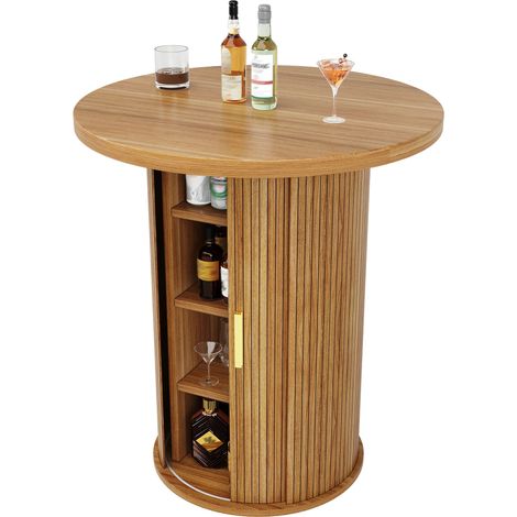 Table de bar ronde avec rangement, table haute de 91,6 cm avec armoire, aspect bois en MDF, charge jusqu’à 75 kg, pour bar et salon (1/5)