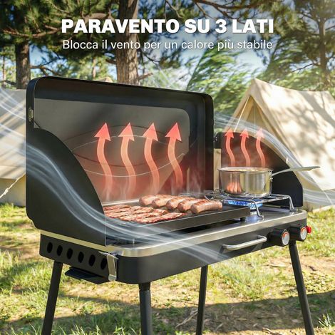 Barbecue gaz portable 2-en-1, réchaud et gril, 7 kW, noir (1/5)