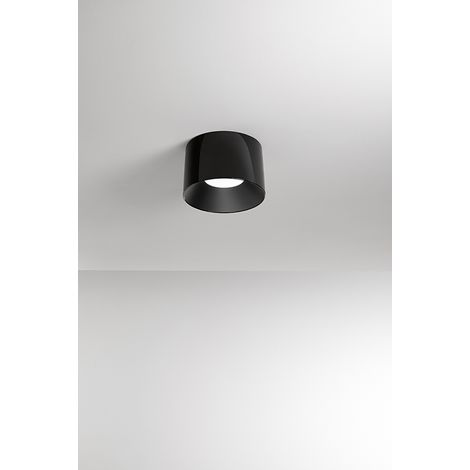 Plafonnier LED cylindrique moderne en métal noir brillant, 24W Dimmable CCT, diamètre 35 cm, haute efficacité lumineuse CRI 80 - Parenz Design