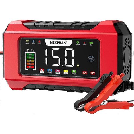Chargeur de batterie portable intelligent 9 étapes LiFePO4 12 V/24 V pour voiture, camion, moto, tondeuse à gazon, bateau et autres véhicules marins. (1/5)