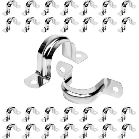 100 colliers de serrage en acier inoxydable de 1-1/4 pouce, colliers de serrage rigides en forme de U à 2 trous, colliers de serrage en forme de U pour fixer les tuyaux sur diverses surfaces. (1/5)