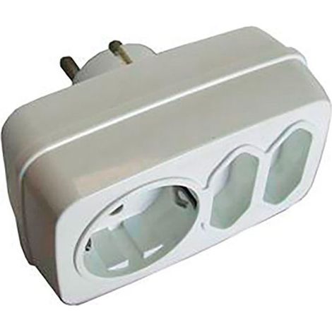 Multipresa mista tripla: 2 x 2p (10 a) + 2p + t (16 a) 250 v bianco (confezionato in termoretraibile)