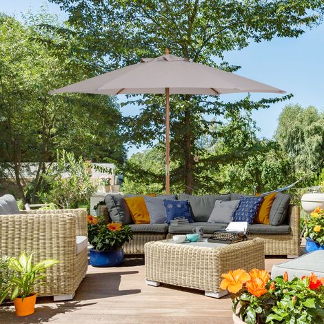 Parasol,parasol de jardin,3 niveaux,protection solaire,polyester en bambou 180/㎡,gris,Ø2,5 x 2,3 m