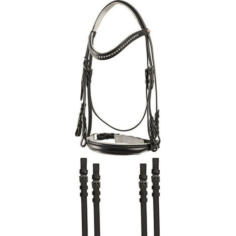 Briglia spagnola o dressage con doppie redini e decorazione brillantini