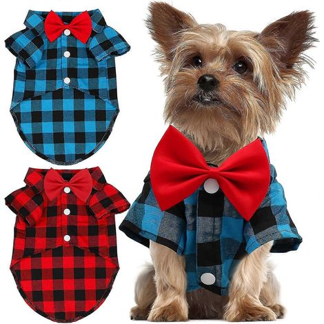 Gindoor Pack de 2 camisas a cuadros para cachorros - Ropa linda para perros machos y pajarita Co (1/5)