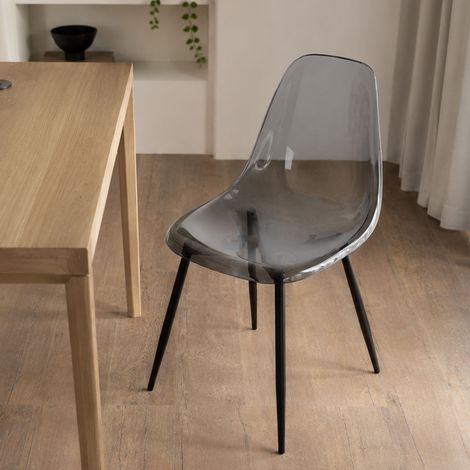 Dmora - Silla Agate, Sillón PET, Silla de comedor ergonómica, Asiento para reuniones, 53x46h81 cm, Ahumado, con embalaje reforzado (1/5)
