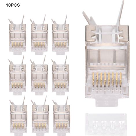10 Pièces Connecteurs RJ45 Blindés 8P8C CAT7 30GIP pour Câbles Ethernet Réseau Serveur (1/5)