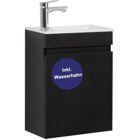 Kometmöbel Gäste-WC Waschtisch Set 40 cm Vormontiert Klein Waschbecken mit Unterschrank (Schwarz 40cm, Mit Wasserhahn Chrom) (1/5)