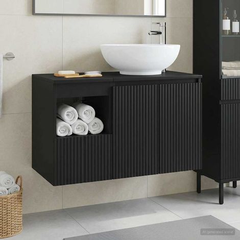 vidaXL Bathroom Furniture Set 2 pcs Black Engineered Wood (1/5)