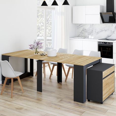 Mesa buffet extensible ORLANDO, 10 personas, 235 cm, madera negra y chapado de haya