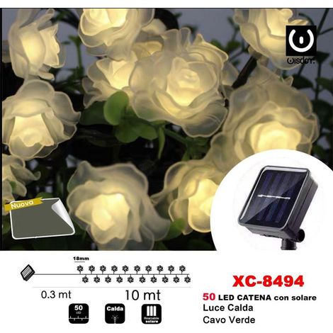 TRADE SHOP - Catena Luminosa 50led Rose Luminose Ricarica Ad Energia Solare Luce Calda Xc-8494 -
